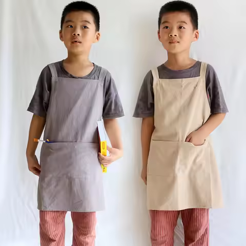 Cotton Apron for Kids Kitchen Cooking Solid Color Unisex Sleeveless Apron for Boys Girls Painting Ap