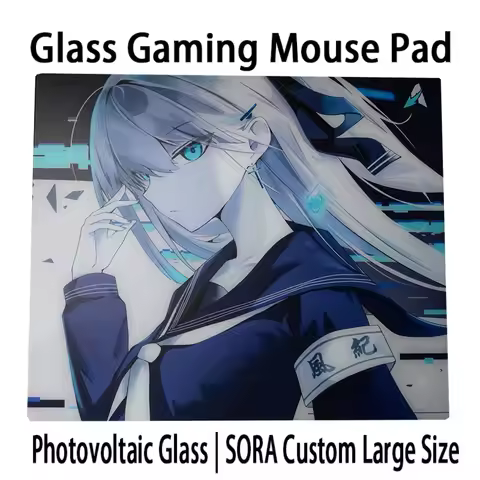 Blue Eyes Anime Girl Character Glass Gaming Mouse Pad Tempered Glass Mouse Pads Large Size Mouse Pad