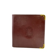 Pre-owned CARTIER Must Line embossed logo bifold wallet with coin purse and bill compartment in RED.