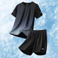Korean Sports Set Handsome Unisex Short Sleeve Set Round Neck Tshirt+casual Shorts 2piece Set Summer