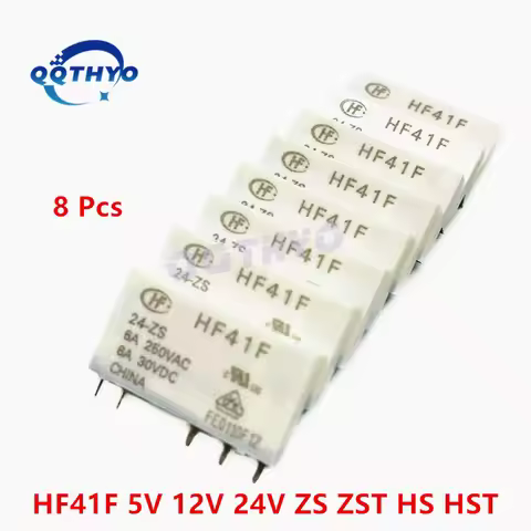 8Pcs New Original HF41F-5-ZS HF41F-12-ZS HF41F-24-ZS HF41F 5V 12V 24V-HS 4Pin 5Pin 6A Industrial Rel