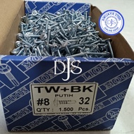 1BOX TW+BK WHITE 8X32 LION SCREW SDS TRUSS 8X32 DRILLING FLAT HEAD 32MM