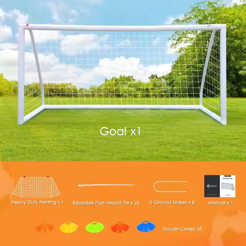 Soccer Goal, 12x6/10x6.5/8x6/6x4 Full Size Soccer Goals for Backyard, Soccer Net with Training Discs