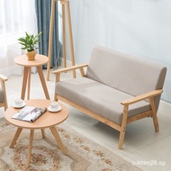 SHEEP Solid Wood Minimalist Sofa 3 Seater Wooden Sofa Living Room Fabric Single Seat Double Seat Sofa QNPM