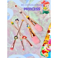 DISNEY PRINCESS GOLD ROSE 5-PIECE MAKEUP BRUSH SET HIGH QUALITY ELECTRIC PAINTING (Ariel/ Cinderella