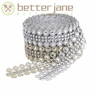 BETTER-JANE 5 Yards Crystal Ribbon, Flower Giltter Rhinestone Chain, DIY Vintage Motifs Garment Sewi