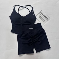 DFYNE Cross Back Strap+High Waist Pleated Shorts Quick-Drying Stretch Training Sportswear