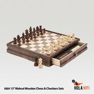 A&A 15 Walnut Wooden Chess & Checkers Sets ชุดกระดานหมากรุก ไม้วอลนัทแท้ มีลิ้นชักจัดเก็บ ไม่เปลืองพ