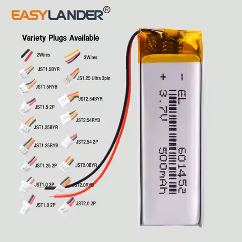 JST SH1.0 3P MX1.25 2P PH2.0 2P 500mAh 3.7V 601452 601550 601555 Rechargeable Lithium Polymer Batter