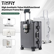 Travel Luggage Bag 20/24/28 Inch Suitcase Aluminum Frame with Cup Holder & USB Charger Luggage