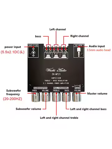 ZK-MT21 ZK-1002T Bluetooth 5.0 Subwoofer Amplifier Board 50WX2+100W 2.1 Channel Power Audio Stereo A