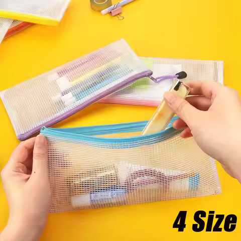 4Size Mesh Zipper Pouch Document Waterproof Zip File Bags Plastic Pencil Pouches A3/A4/A5/A6 Size fo