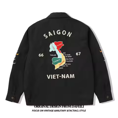 1960's Vietnam War Sukajan Vntage Tokyo Windbreaker Retro Bomber Work Tiger Japanese VIET-NAM Embroi