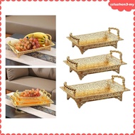 [SzluzhenbcMY] Rectangle Golden Fruit Tray,Desert Tray with Handles,Hotel KTV ,Storage Decoration fo