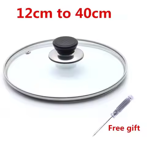 stainless steel Cookware Reinforced Glass Lid Tempered Wok Lid Pyrex Glass Round Chef Pan Lid Knob P