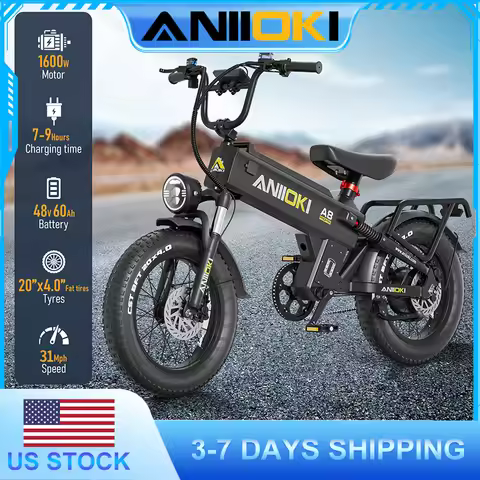 ANIIOKI Electric Bike 1600W Peak Motor 48V 60Ah batter 49km/h Electric Bicycle Fat Tires 20"*4" A8 P