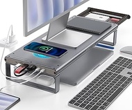 Monitor Stand HUB - Aluminum Riser with 6-in-1 Docking Station: 4K HDMI, USB-C, USB 3.0, PD 100W, Wi