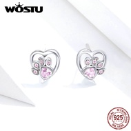 WOSTU Love Heart Small Earrings 100 925 Sterling Silver Original Zircon Wedding Stud Earrings For Women Fashion Jewelry Gifts