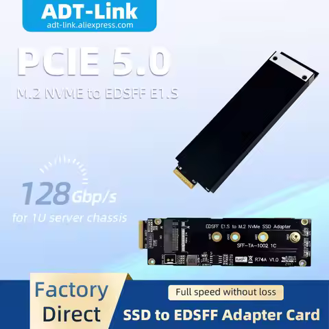 ADT-Link 128G/bps PCIE 5.0 X4 M.2 NVMe to EDSFF E1. S Adapter Card with Aluminum Box Gen5 Compatible