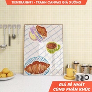 Tranh treo tườngCoffee and Croissant Illustration Colorful Still Life Illustration Printable Art tặn