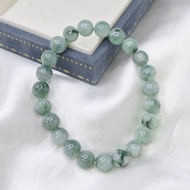 稀有 冰潤綠底飄花 手串 手珠 珠串 | 天然緬甸玉A貨翡翠