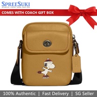 Coach Handbag In Gift Box Crossbody Bag Coach X Peanuts Heritage Crossbody With Snoopy Motif Flax Light Brown # CE613