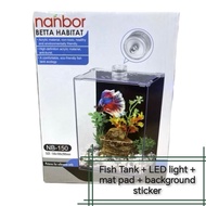 Betta Fish Tank with lid / Led light / mat pad / background sticker NANBOR NB-150 Aquarium betta tan