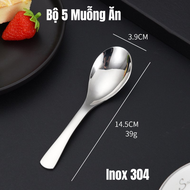 Bộ 5 Thìa (Muỗng) Inox 304 Cao Cấp - Muỗng Ăn Cơm Súp - Hàng Đúng Chuẩn Inox 304 Dày