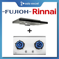 FUJIOH FR-MS1990R 90CM GLASS BLACK SLIMLINE HOOD WITH TOUCH CONTROL + RINNAI RB-72S 2 BURNER HYPER FLAME STAINLESS STEEL BUILT-IN HOB