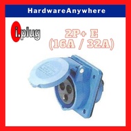 Industrial Panel Mounted Socket Outlet - 220V Blue  [16AMP / 32AMP] 2P + E