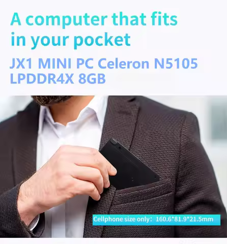 SZBOX JX1 Celeron N5105 Pocket MINI PC LPDDR4X 8GB M.2 SSD WIFI 6 BT5.2 Dual Screen Pocket Office Mi