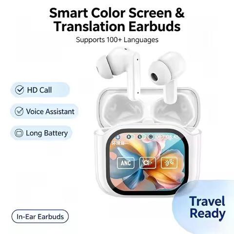 Bluetooth Headset, Color Screen ANC Binaural Noise Reduction in-ear TWS Wireless Translation AI Blue