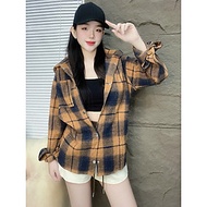 ÁO KHOÁC SƠ MI CARO , chất dạ cotton mềm, có nón, cúc bấm, sọc caro, fom rộng nam nữ Unisex