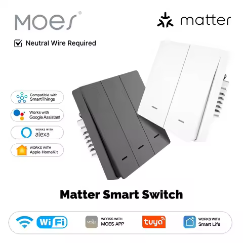 MOES Matter Tuya WiFi Smart Light Button Switch EU Verison Remote Control Work With Alexa Google Hom