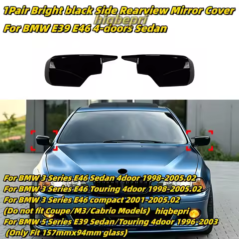 Glossy Black Side Rearview Mirror Cover For BMW 3 5 Serise E39 E46 Sedan 4-doors 1998-2005 M-Style S