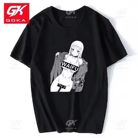 Japanese PORG Print Anime Waifu Material Ctton T Shirt Men Novelty Funny Manga Ecchi Hentai Kawaii W