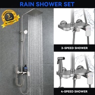 RUNZE 3 in 1 Stainless Steel Rain Shower Set Wall Mounted Faucet Shower with Rainfall Shower Head