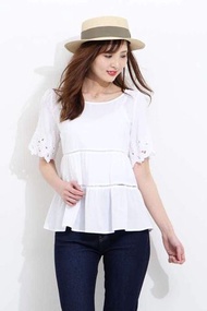 PROPORTION BODY DRESSING White Blouse Top 白色通花刺繡短袖上衣