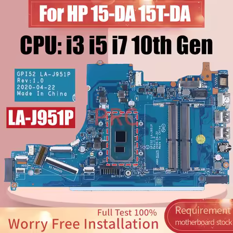 For HP 15-DA 15T-DA  Laptop Motherboard GPI52 LA-J951P i3-1005G1 i5-1035G1 i7-1065G7 L92843-601 Note