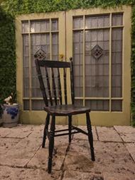 【卡卡頌 歐洲古董】英國 古董老件 特殊 高背 手工 溫莎椅 書桌椅 古董椅 ch0897