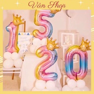 ```[Free Blowing Straw] Rainbow Number Balloon Set Birthday Decoration - Korean Style Number 7 Ballo