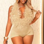 This Is The Latest Autumn-Winter Style Of A Sleeveless, Sexy Deep V-Necked, Suspenders-Style, Fur-Tr