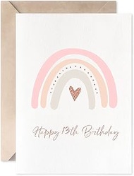 Rainbow 13 Years Birthday Card, Rose Gold Boho Girl 13th Birthday Card From Parents, Grandparents
