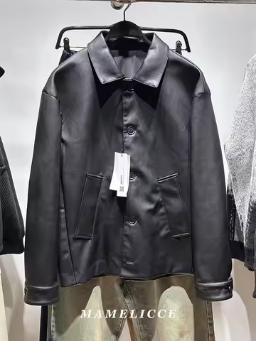 MAMELICCE Original design faux leather jacket New Men's Slim Fit Straight Leather Jacket Leather Jac