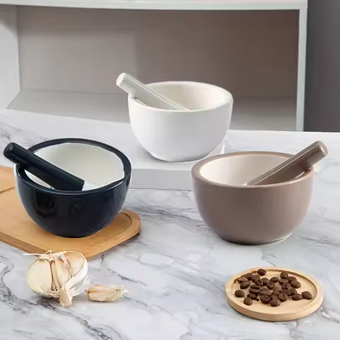 1set 12.8oz Ceramic Mortar and Pestle Set, Elegant Mortar Pestle Set for Grinding Garlic, Nuts, Grai