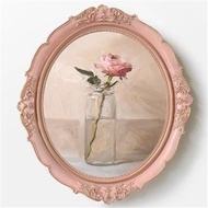 少女粉色輕奢橢圓形相框中古小眾12寸復古樹脂雕花畫框客廳玄關