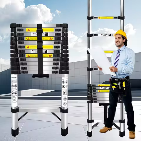 Multi-Size Telescoping Ladder Set, 2m/2.6m/3.2m/3.8m/4.4m Aluminum Extension Ladder Combo