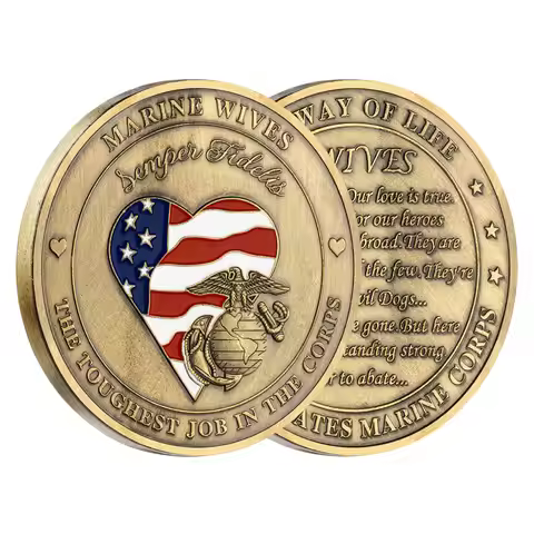 U.S. Military Marine Corps Commemorative Coins Bronze Plated Heart ShapedNavy Wives Rose Love Collec