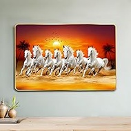 Rousrie 7 Horses Realistic Painting With Frame For Wall Vastu | Seven Running Horse Painting For Wal