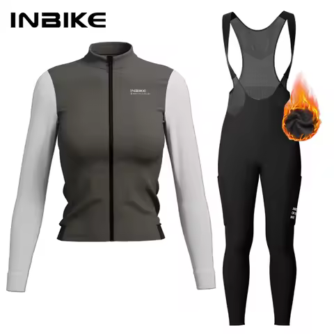 INBIKE Warm Thermal Cycling Jersey Set for Women Comfortable Fleece Road Bike Bib Pants Windproof Ro